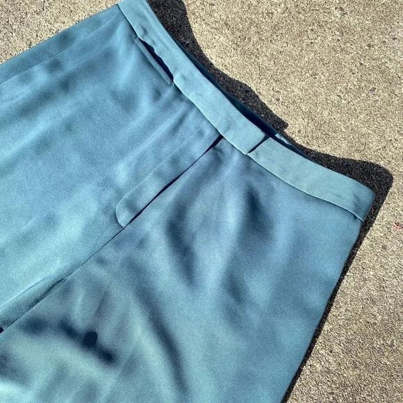 Vintage 90's Emerald Green Y2K Flowy Lightweight Straight Leg Trousers Pants - Picture 3 of 8
